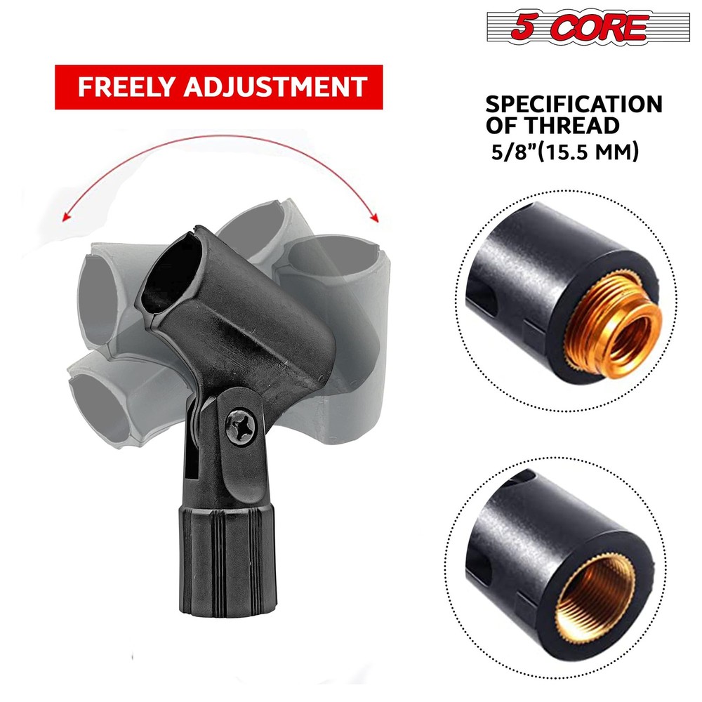 5 Core Pencil Microphone Clip Holder Black Angle Adjustable Slim Condenser Mic