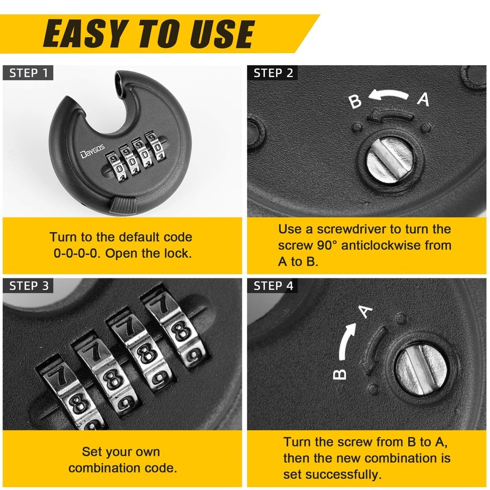DAYGOS Combination Disc Padlocks for Outdoor - Heavy Duty 4 Digit Code Lock, ...