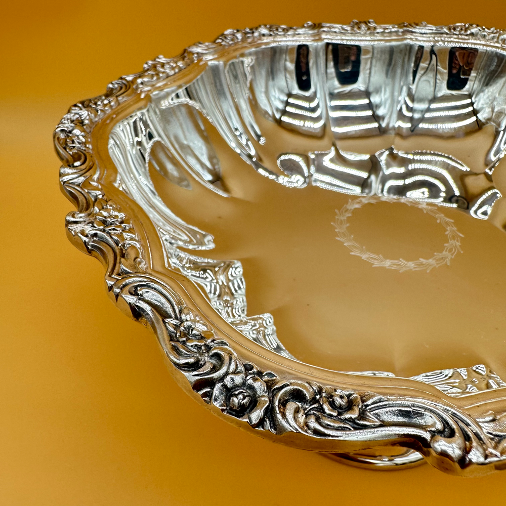 Vintage Silver Plated Large Compote 10.5" 2.4lbs Rose Swirl Pattern