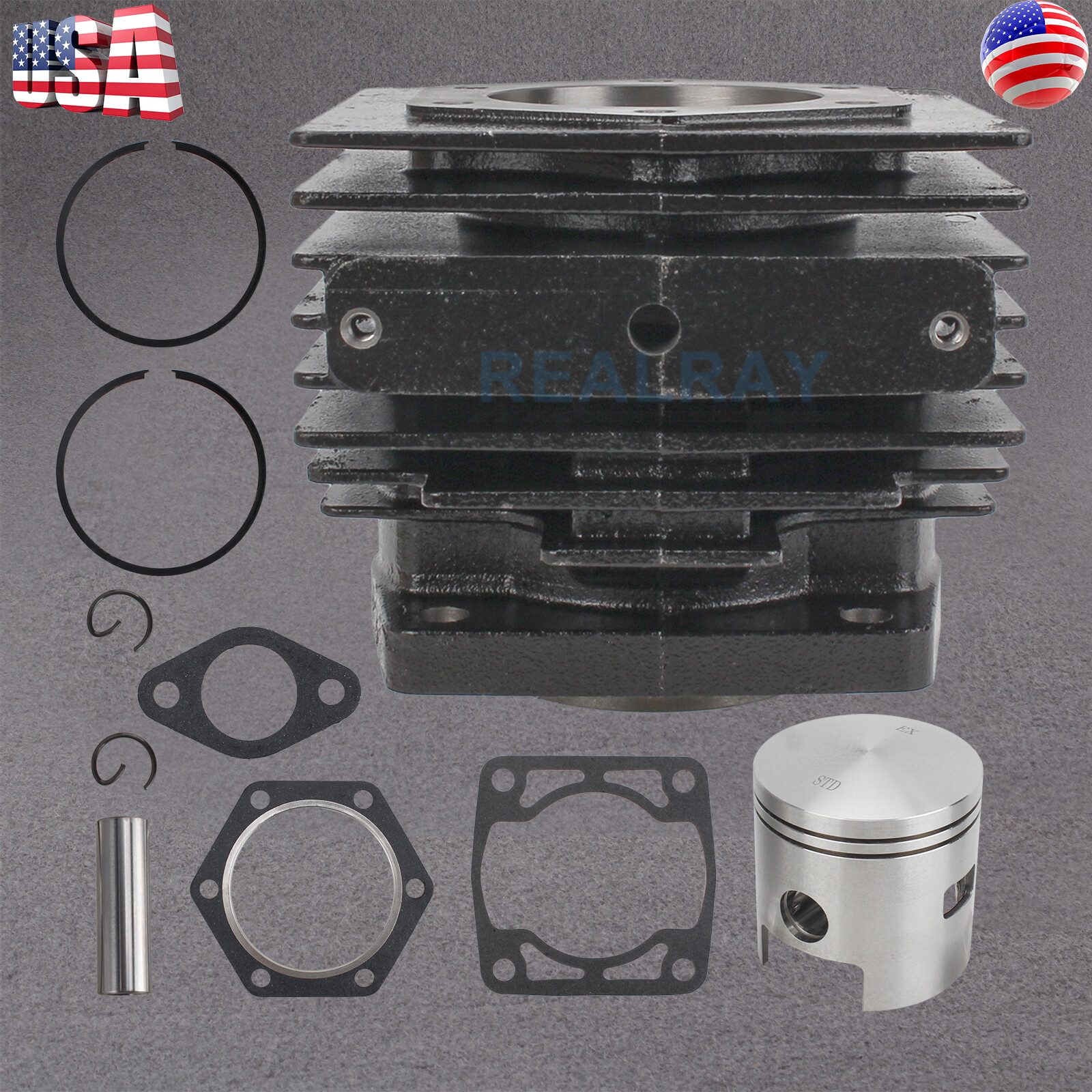For 1976-1988 EZGO 2 Cycle Gas Golf Cart Top End Rebuild Kit Cylinder & Piston