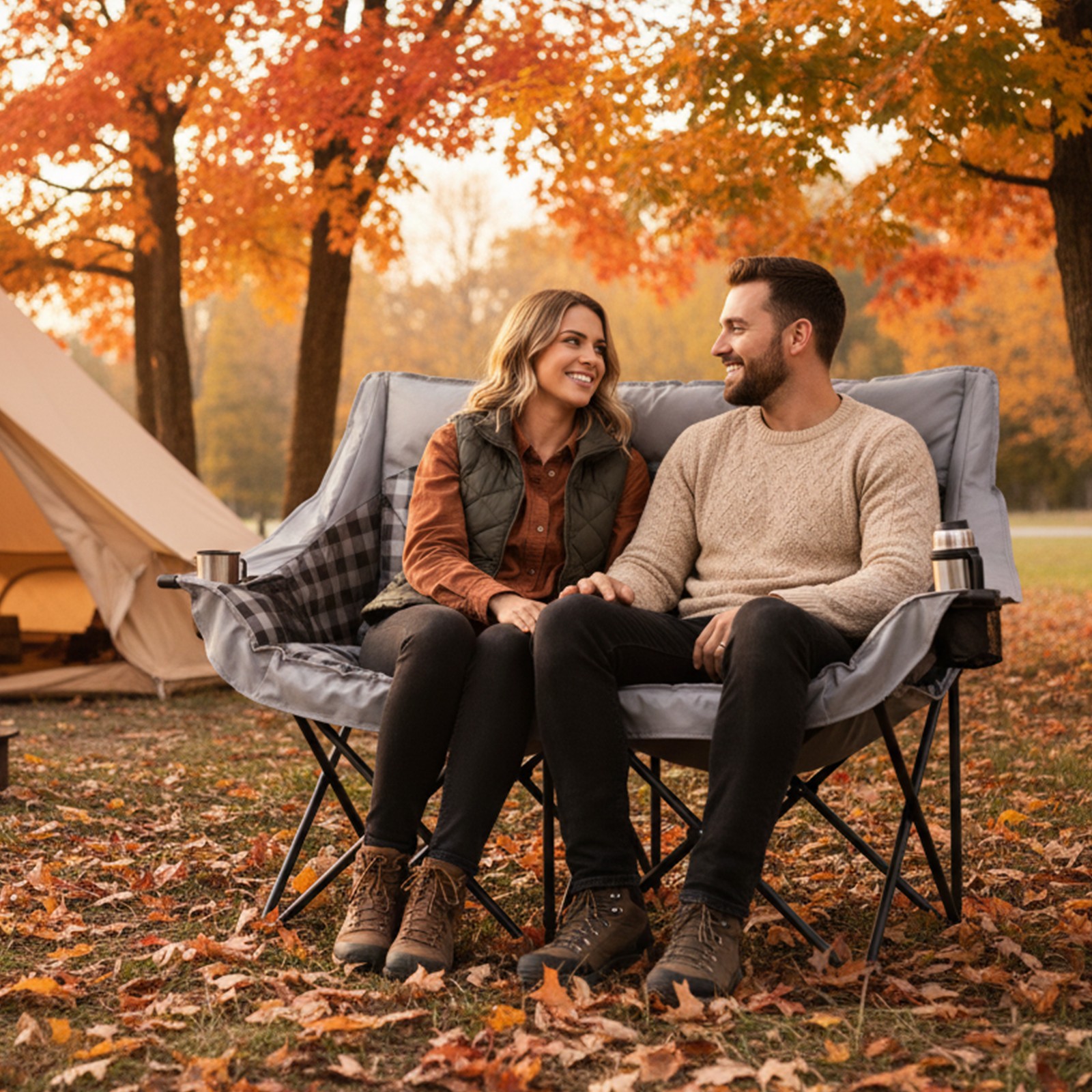 NAIZEA Double Camping Chair Oversized Loveseat 3" Thick Padded 2 Person Chairs