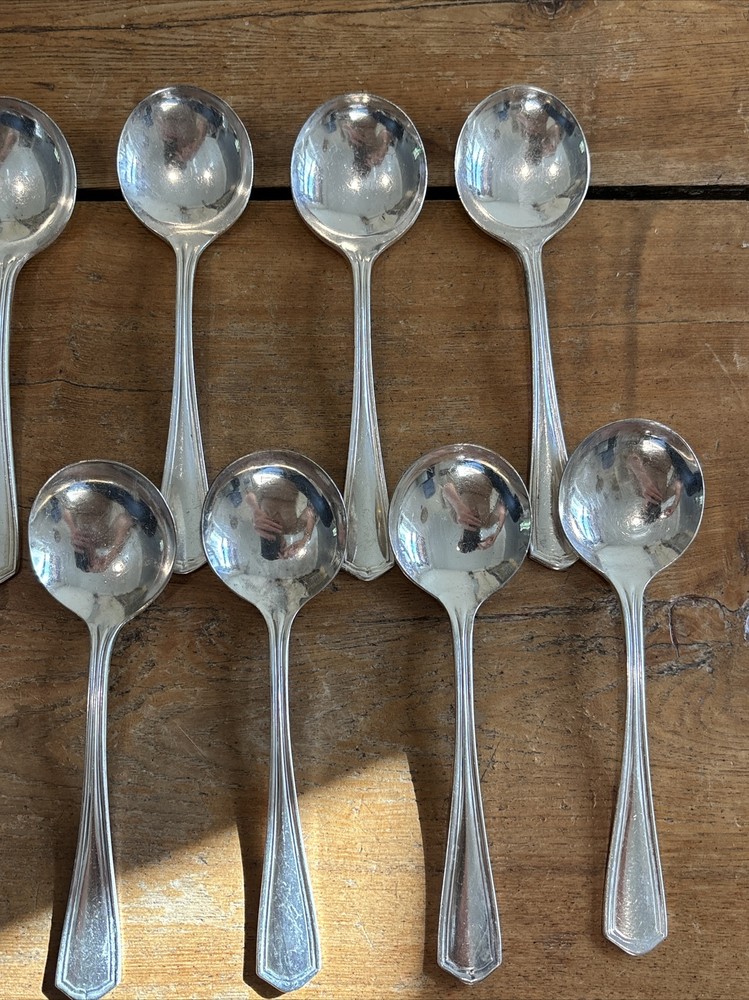 12 ONEIDA HOTEL PLATE SOUP SPOONS 5 3/4" USED