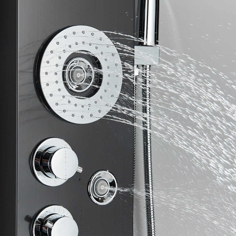 ELLO&ALLO Shower Panel Tower LED Rainfall Waterfall Massage System with Body Jet