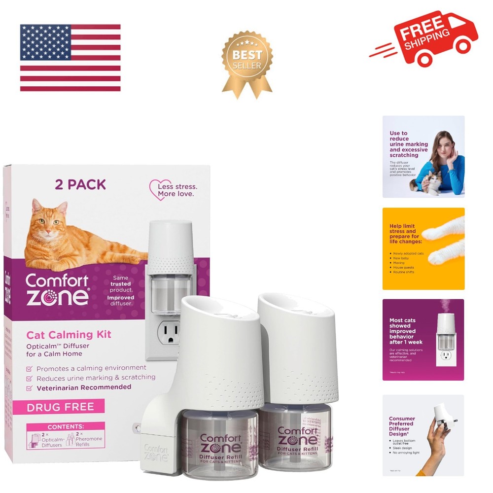 Savings Kit: 2 Cat Calming Diffusers & 2 Refills; Cat Pheromones Help Anxiety...