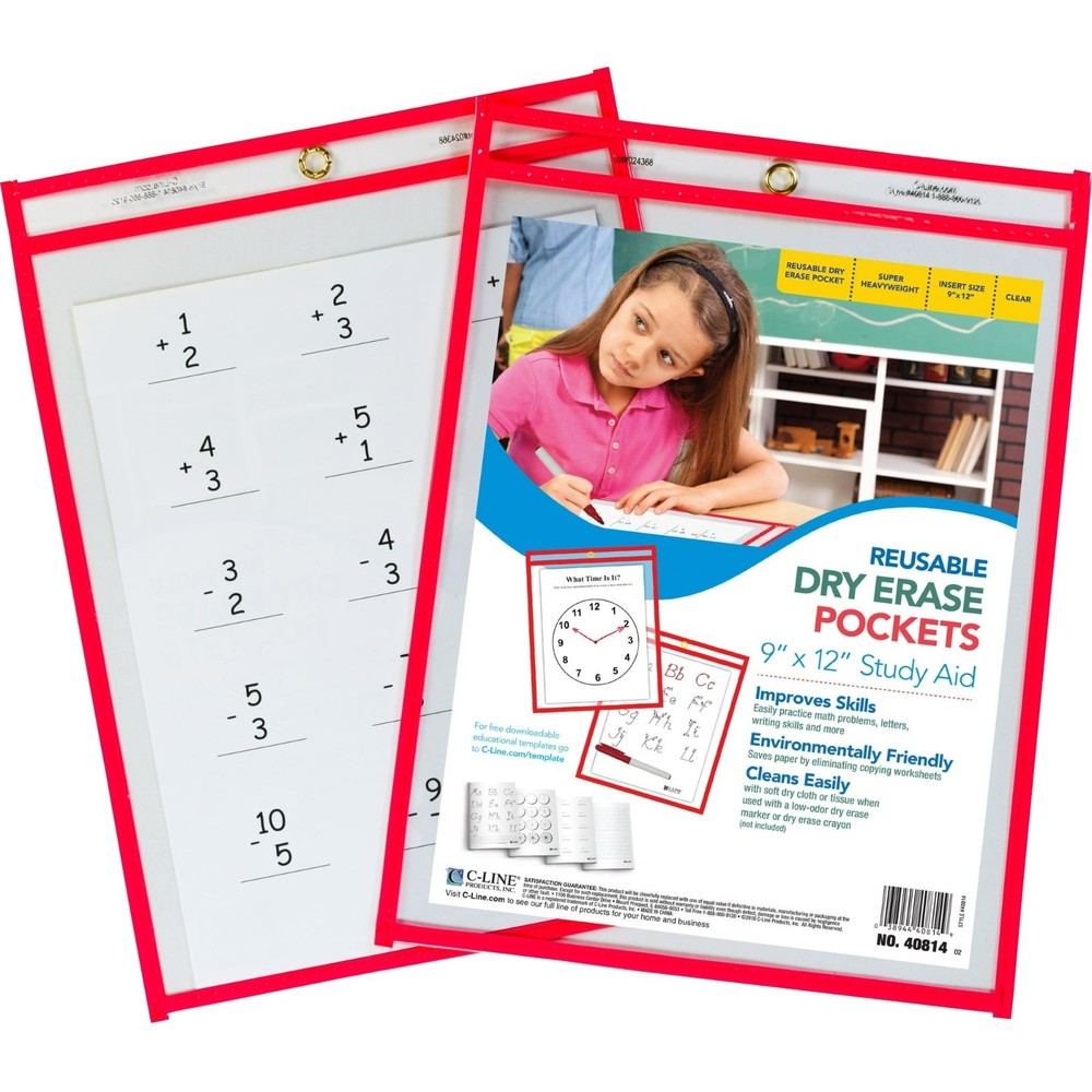 Reusable Dry Erase Write & Wipe Pockets (2 Pack)