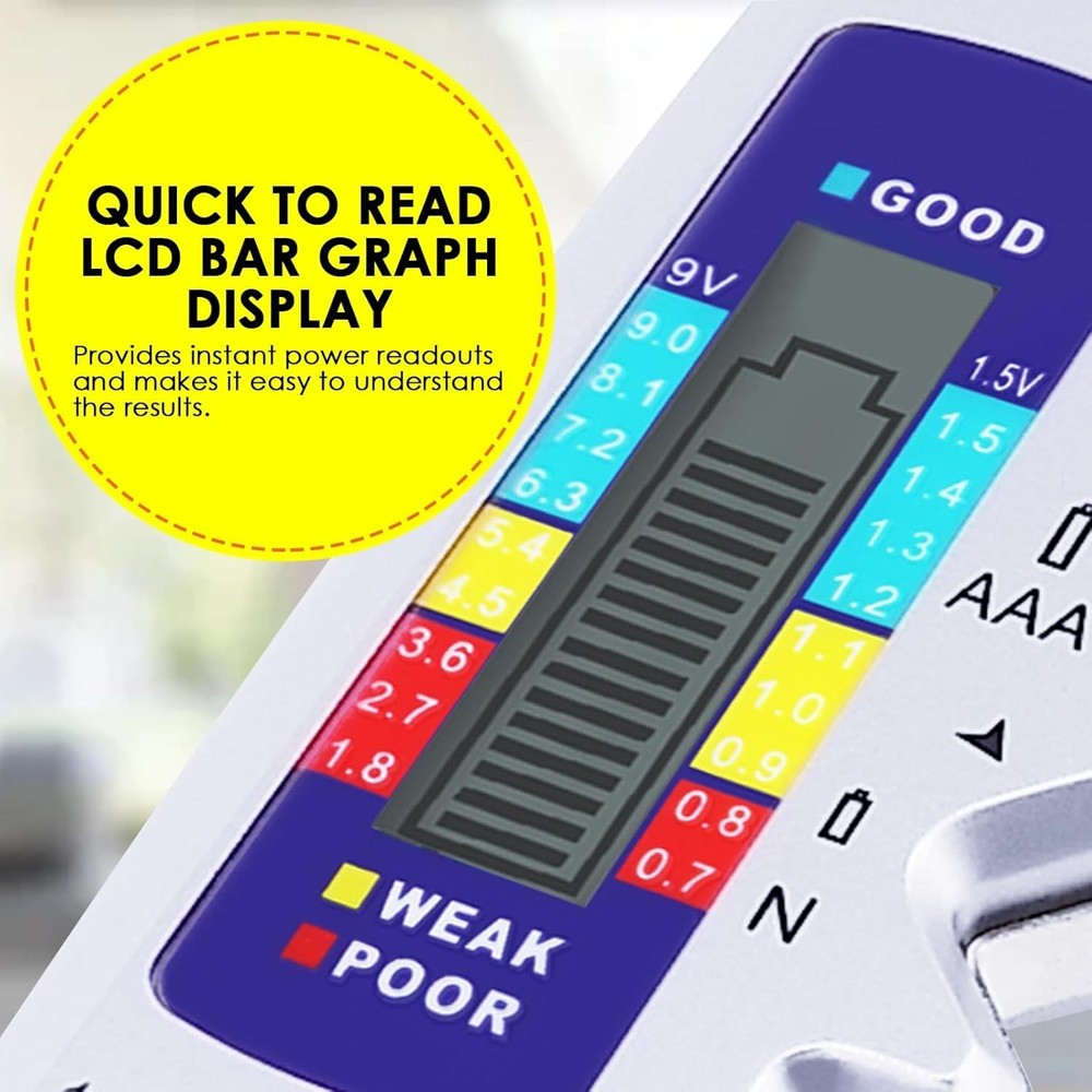 Handheld Digital Battery Checker with Quick Read LCD for C, AA, AAA, D Batteries
