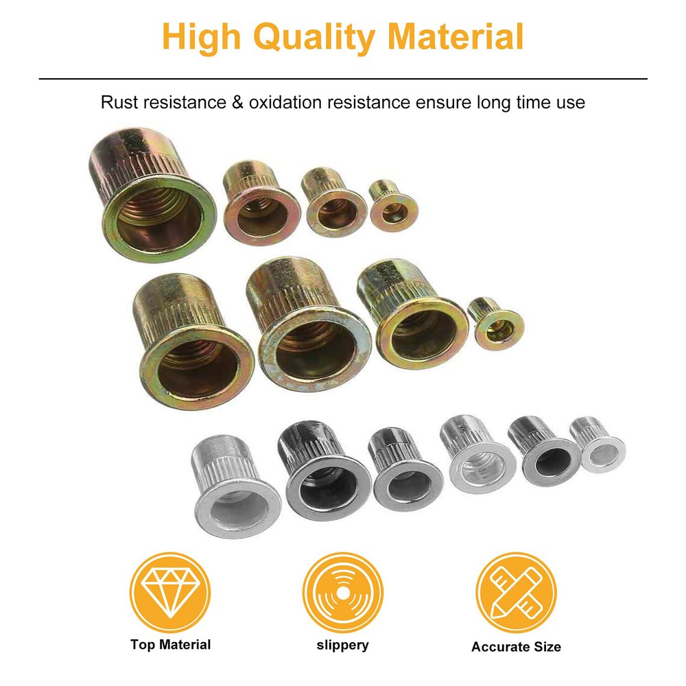 1450PC Rivet Nuts - Rivnut Gun Nut Setter Thread Setting Nutsert Tool Metric/SAE