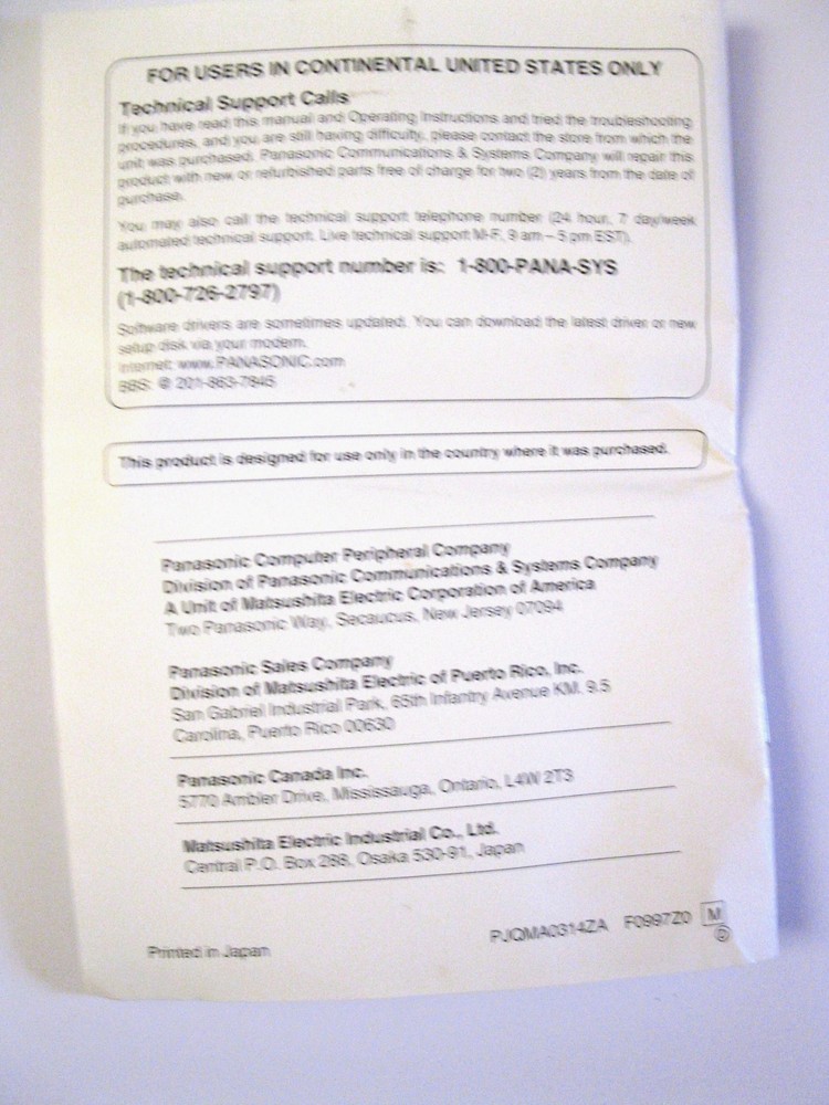 Panasonic KXL-810A CD-ROM Player Original Quick Start Manual and Set Up Disk