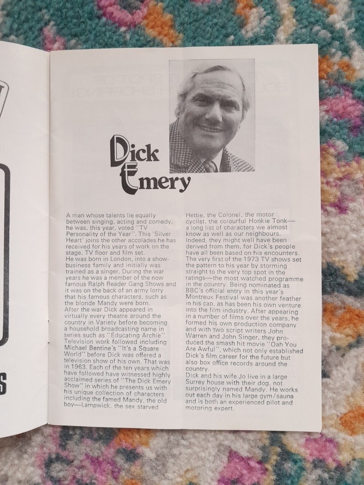 Dick Emery Show Programme Winter Gardens Bournemouth 1973