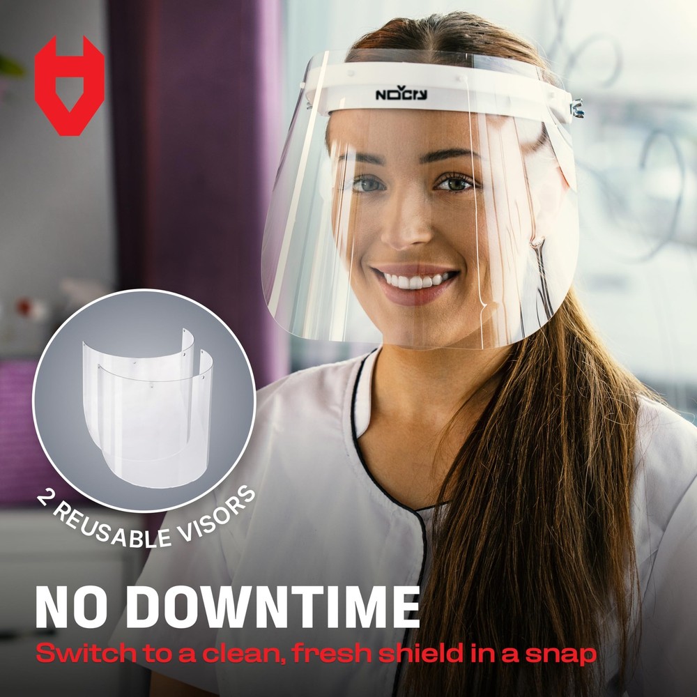 Protective Shield with Adjustable Headband and 2 Reusable Plastic Visors — Fl...