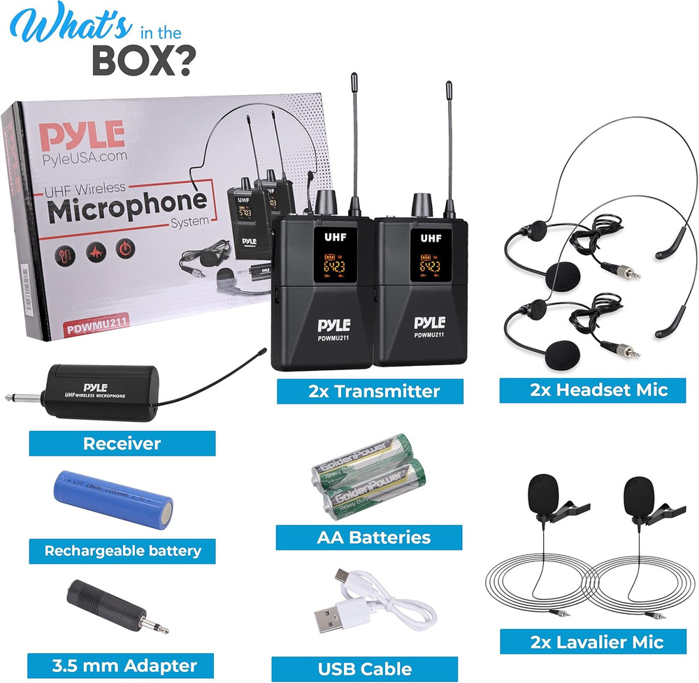 Dual UHF Microphone System - Portable Professional Cordless Microphone Set Wirel