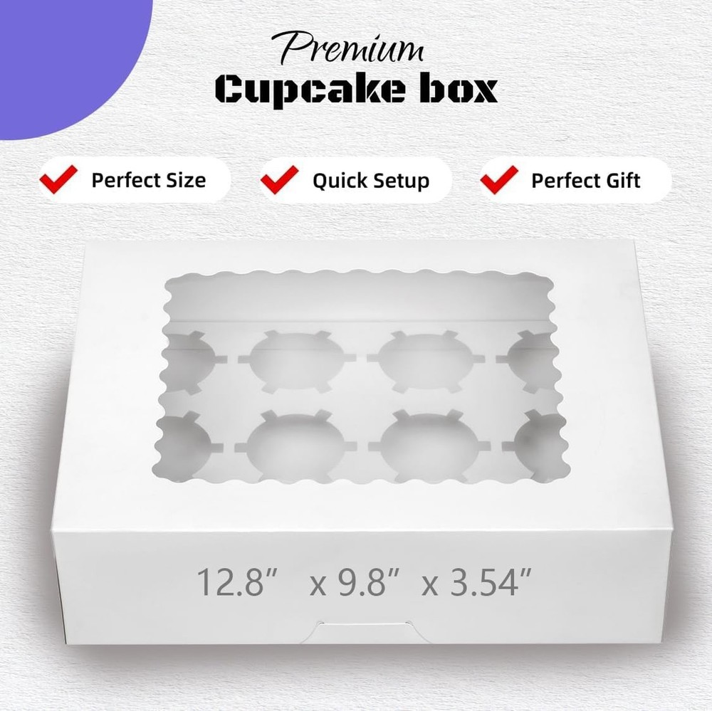 Pre-folded 12 count Cupcake Boxes, 6-Set Cupcake Container with Window Transp...