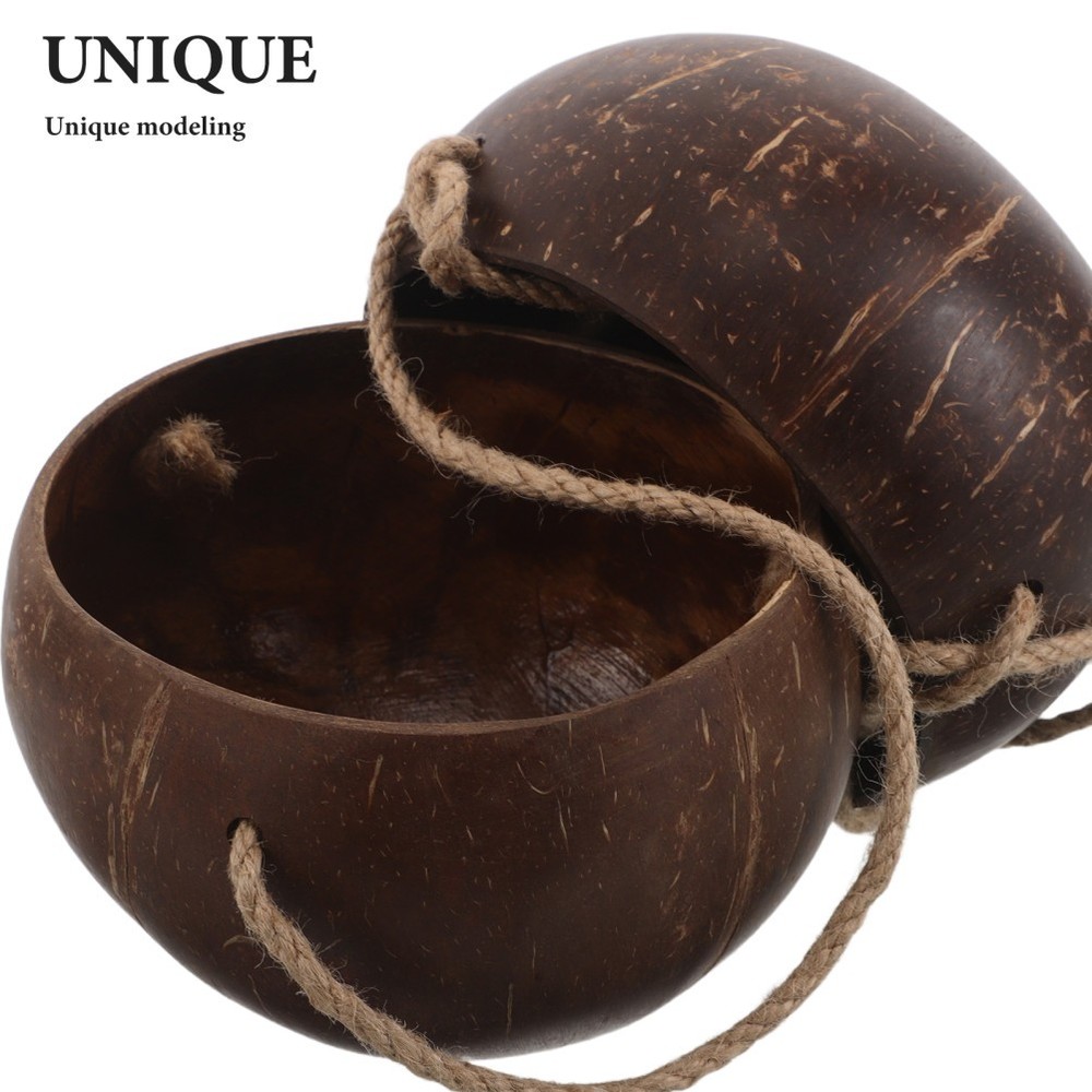 Hanging Coconut Shell Planter Pot - Two-Layer Wall Plant Hanging Basket - Round