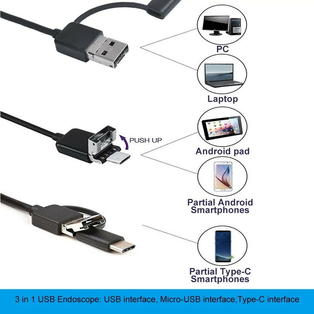 7MM Waterproof HD Endoscope USB Borescope Inspection Snake Camera For Android PC