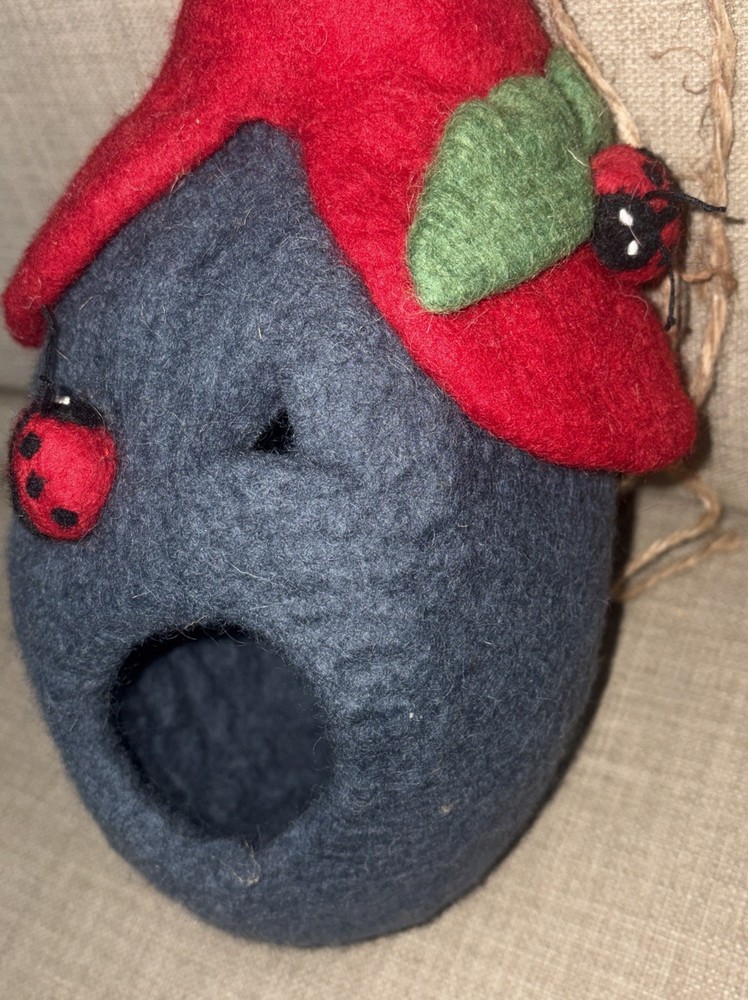 Lady Bug Wool Felt Birdhouse Inside or Outside