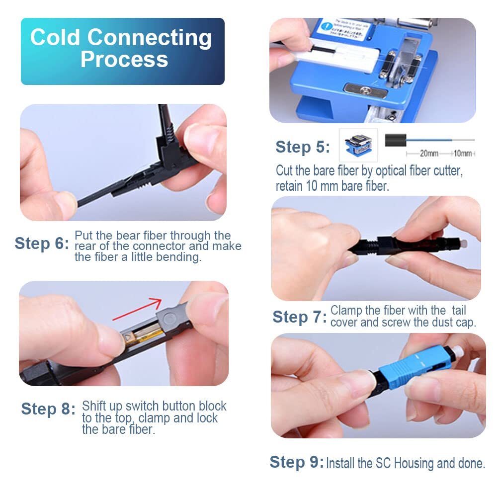 100 Pcs SC Fiber Optical Fast Cold Connector, Single Mode Quick Assembly Adap...