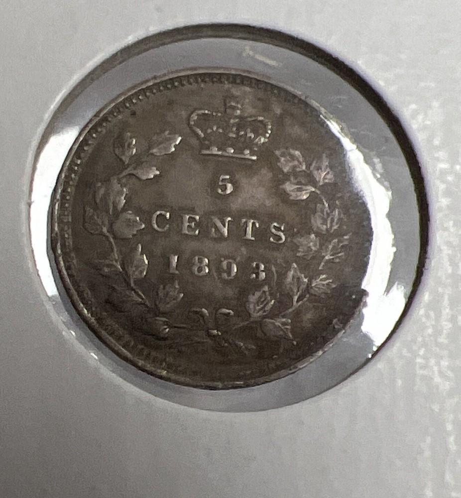 1893 Canada 5 Cents Silver Foreign Coin