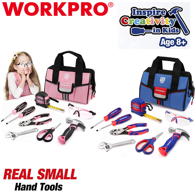 WORKPRO Kid Real Hand Tool Set Children DIY Building Junior Tool Kit Storage Bag