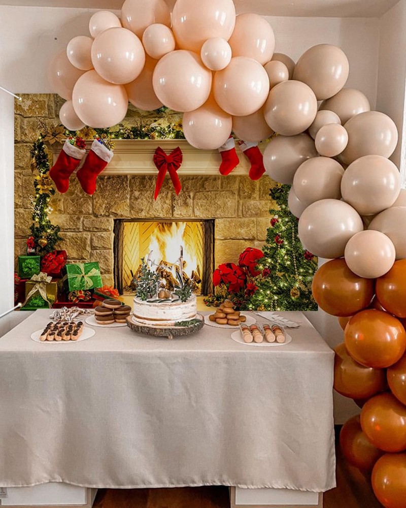 Mocsicka Christmas Fireplace Backdrop 7x5ft, Red, Polyester Red