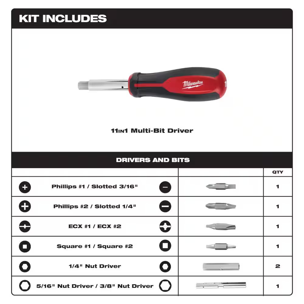 11-In-1 Multi-Tip Screwdriver with ECX Driver Bits
