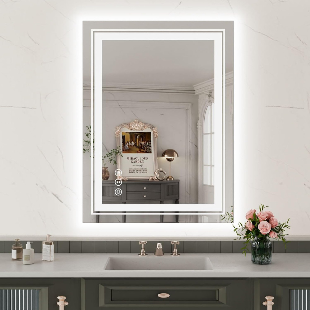 LED Bathroom Mirror with Backlit and Front Light,24"X32",Stepless Dimmable LED M