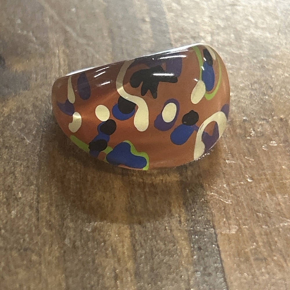 Brown Squiggles Acrylic Ring ~ Size 6.75