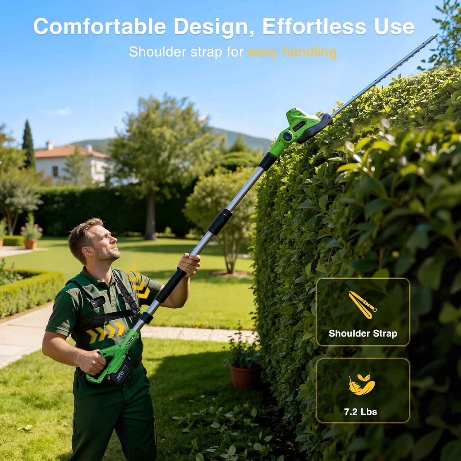 Taskstar Cordless Pole Hedge Trimmer 20" 8FT Pole 2x4000mah Dual-Action Blade