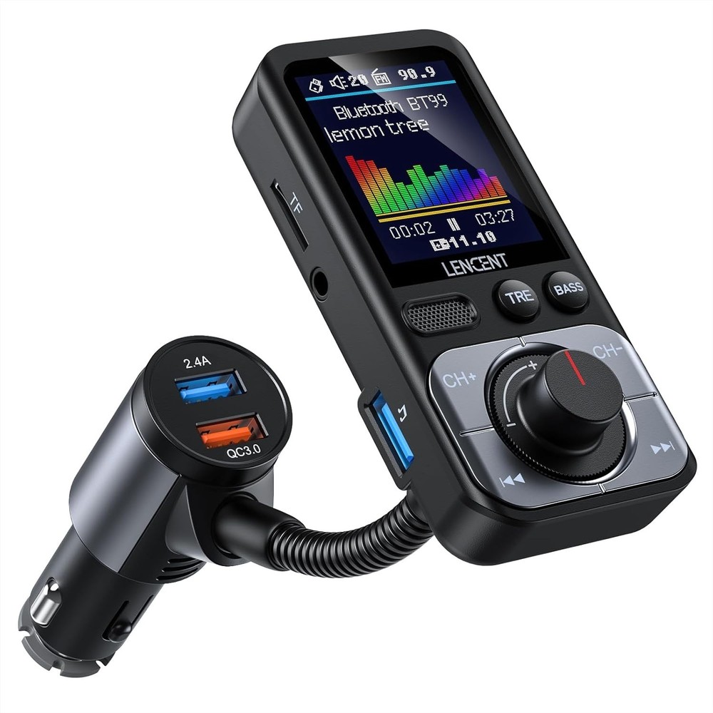 Bluetooth 5.0 FM Transmitter with 1.8'' LCD - Fast Charging & Hands-Free Calling