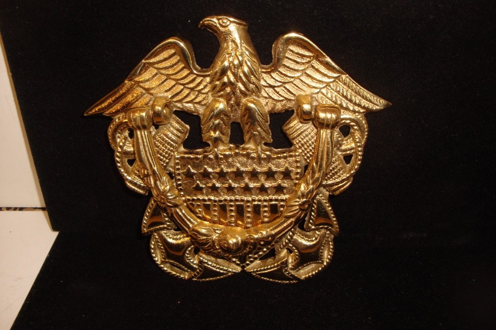 Solid Brass Eagle over flag emblem door knocker without screws