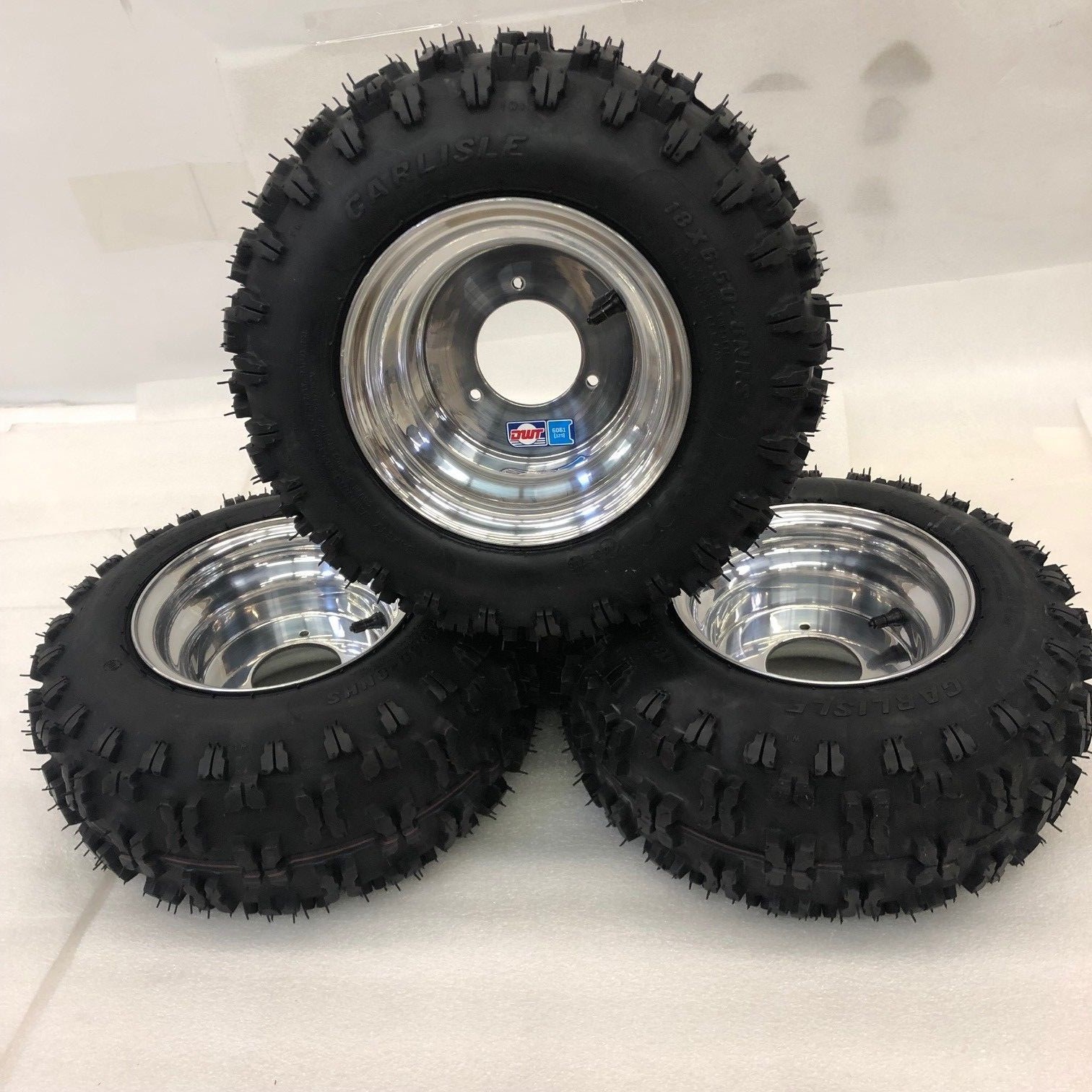 Honda ATC 70 DWT Polished Aluminum Front and Rear Wheels Rims Snow Hog Tires 18"