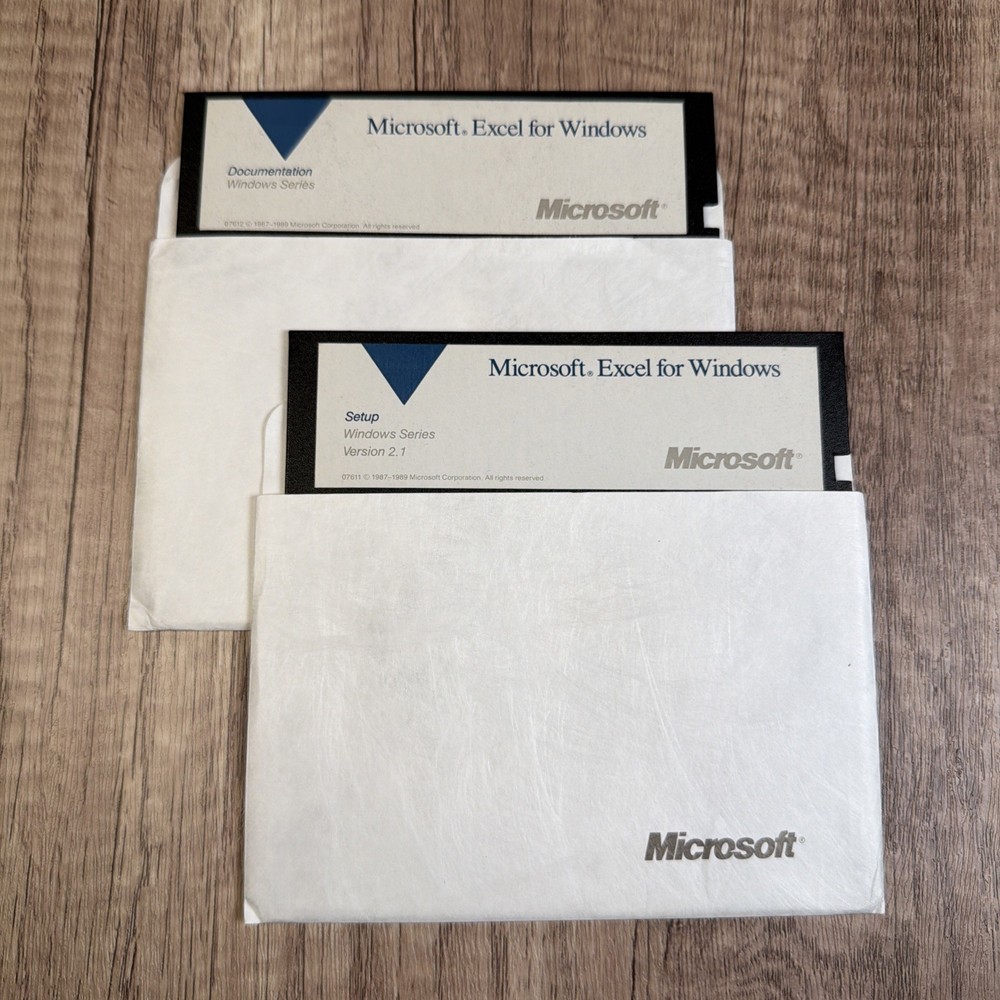 VINTAGE - Microsoft Excel for Windows 2.01 - 2 Disk 5.25” Floppy SET 1989
