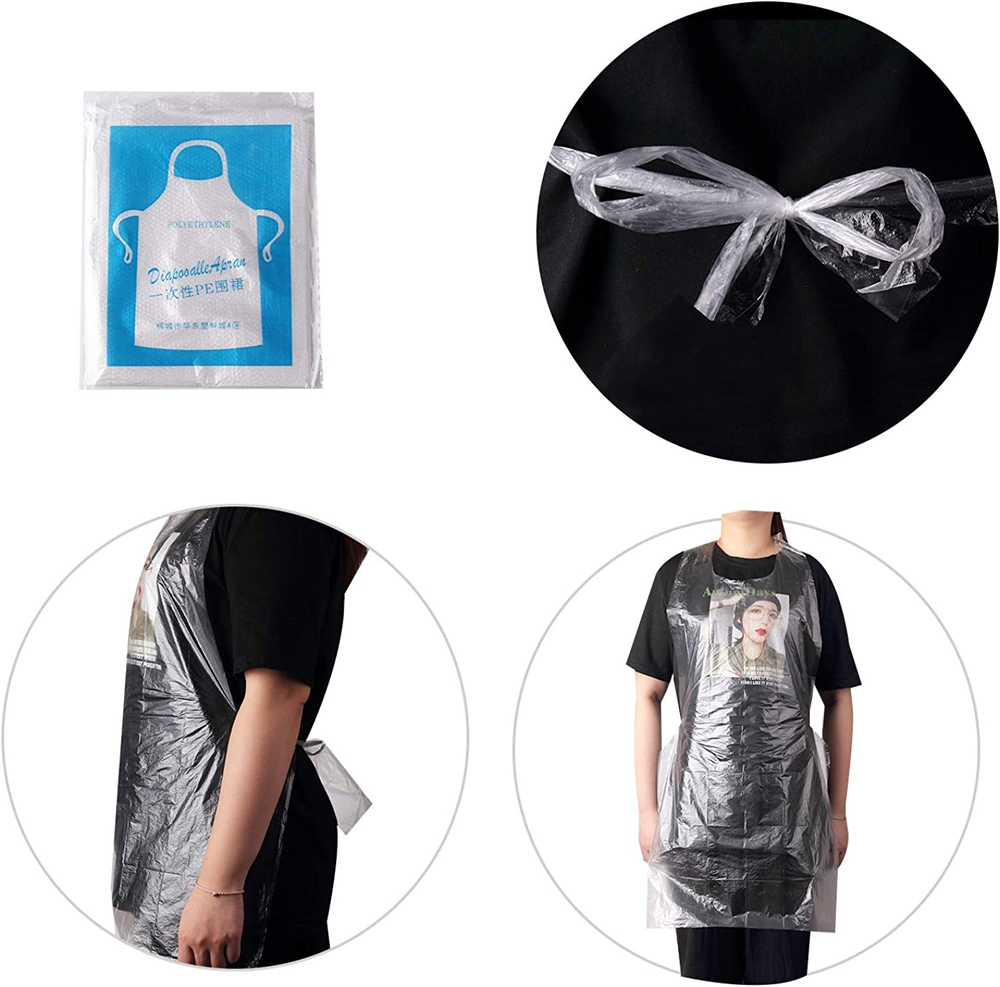 100 Pcs Aprons Clear Polyethylene Waterproof Disposable for Cooking Serving