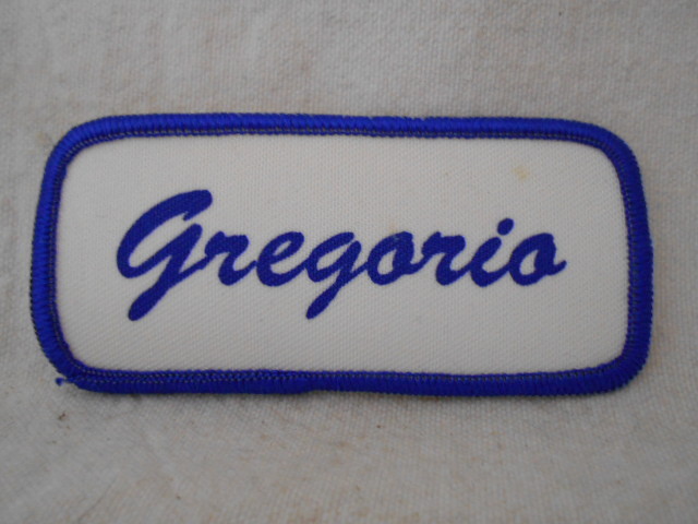 GREGORIO USED SILK SCREEN NAME PATCH TAG BLUE ON WHITE