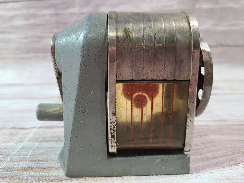 Vintage Apsco Deluxe Giant Pencil Sharpener Manual Hand Crank Wall Table Mount