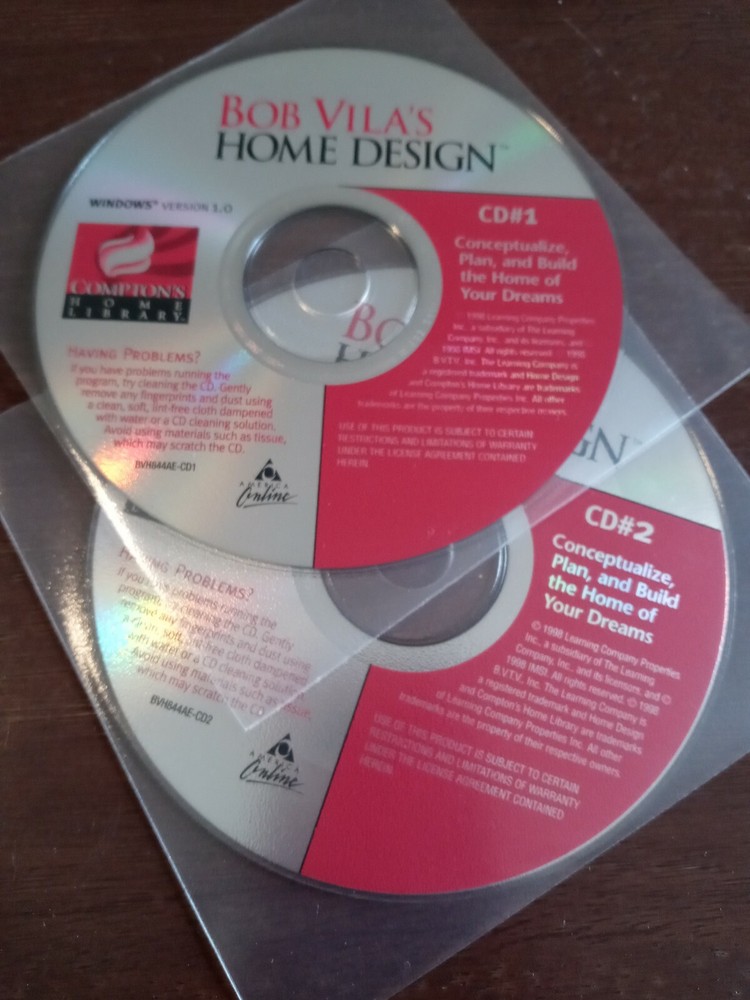 Bob Vila's Home Design - Windows Version 1.0 (PC, 1998, Compton's, 2-Disc) CD