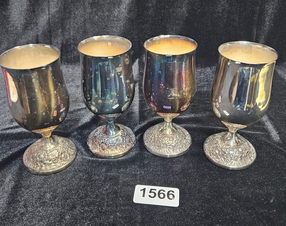 4 Vintage Silverplate Goblets - Engraved Bottoms - 5.75" High
