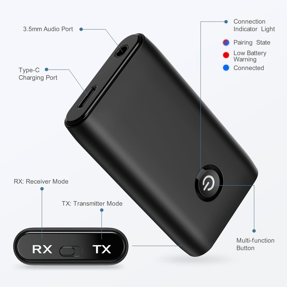 Aux Bluetooth Adapter for Car, Upgraded Bluetooth 5.3 Transmitter Receiver, P...