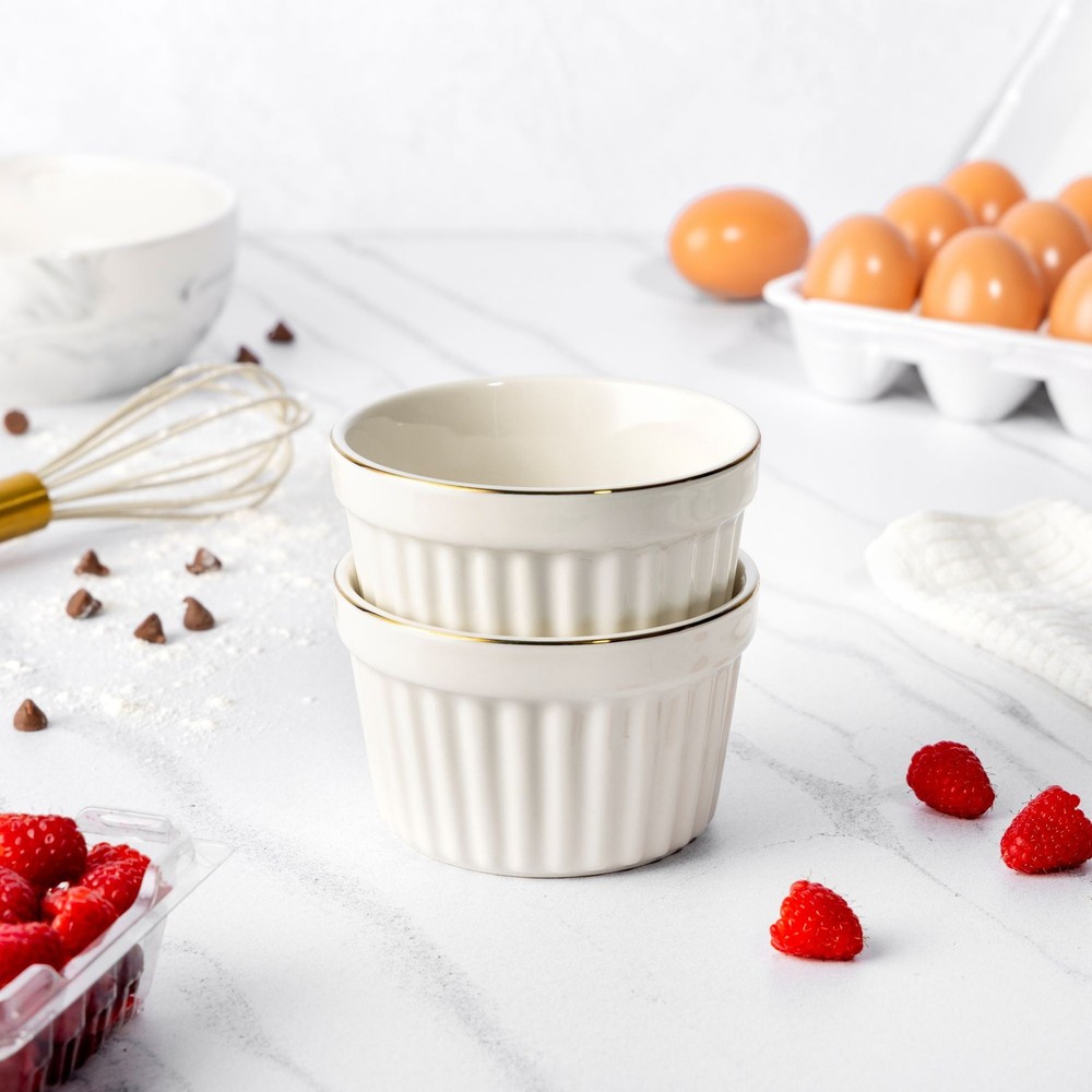 2-Piece Ramekin Set White Ribbed Oven Safe