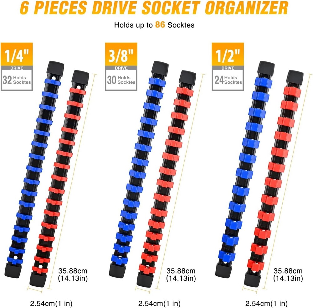 Socket Organizer ABS Socket Holder Set 1/4" 3/8" 1/2" Drive Socket Rail Holders