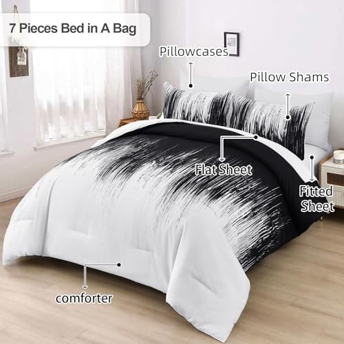 Ombre Black Comforter Set Size Gradient Boho Bedding Set for Queen Black White