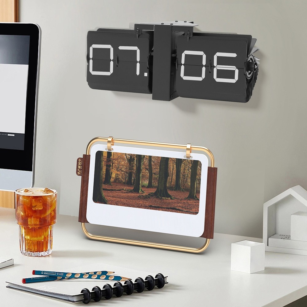 Flip Clock Wall Timer Retro Clock Analog Clock Office Decor Minimalist black