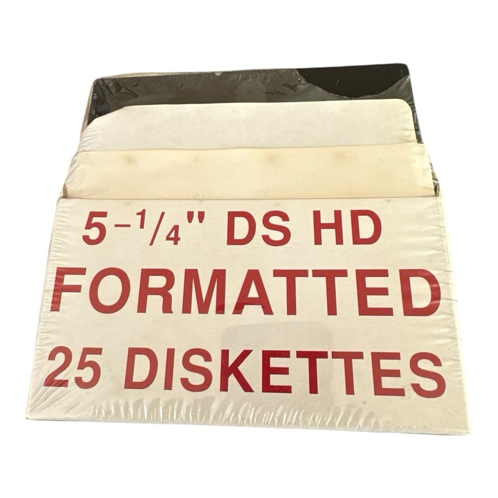 NIP 25 Diskettes Floppy Discs - 5.25” DS HD Formatted / Outer Wrap Torn