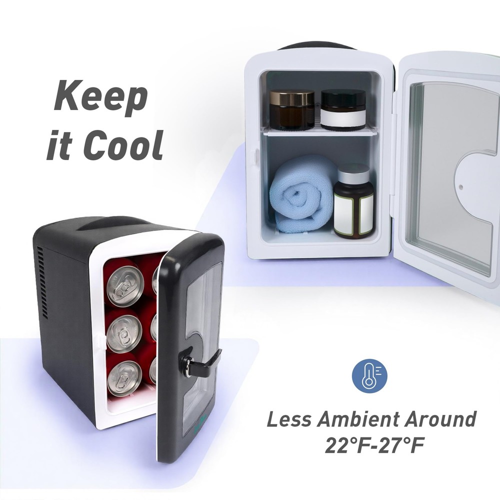 Mini Fridge, Tiny Fridge with Viewing Window, 4 Liter /6 Cans Compact Small R...