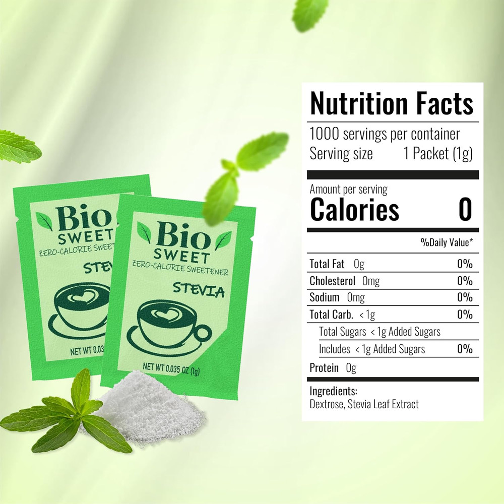 Zero Bitterness Stevia Packets | Zero Calorie Sweetener | Non GMO, Natural, Glut