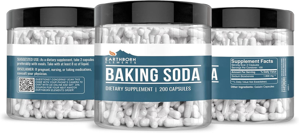 Baking Soda Capsules, 200 Capsules, Sodium Bicarbonate