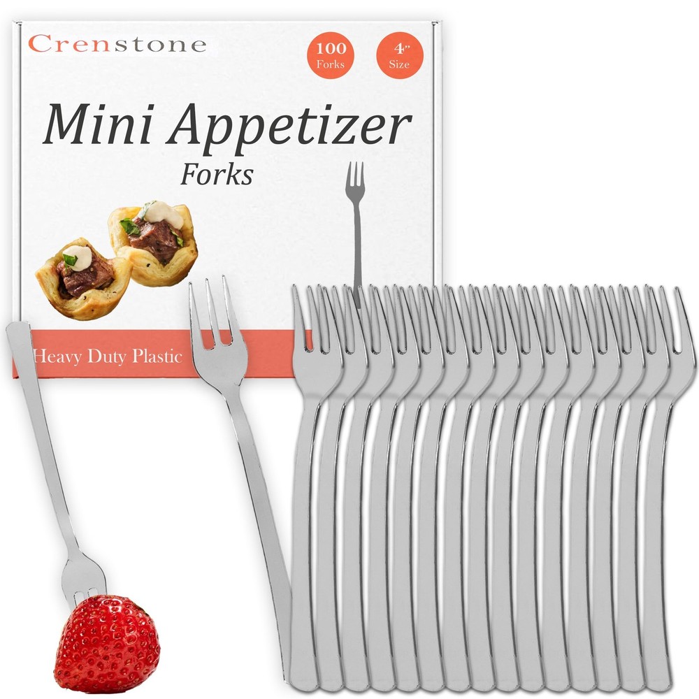 Plastic Mini Appetizer Forks Value Pack - 100 Count Silver Forks for Appetize...