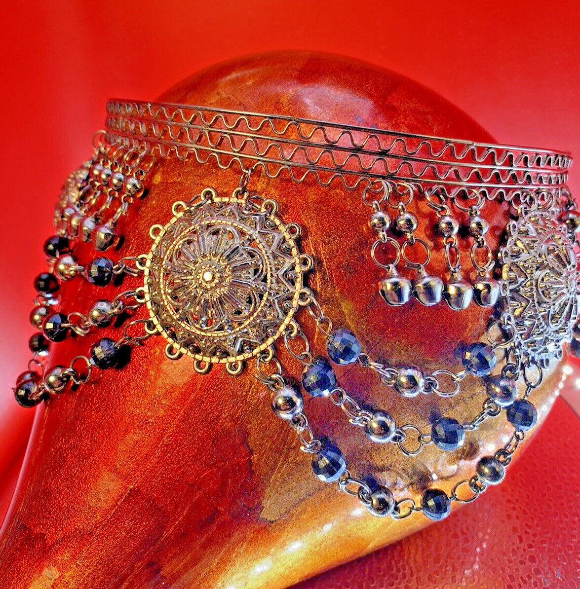 Indian Beaded Crown Vintage Art Piece Draped Beads "Anushka" Be Queen.