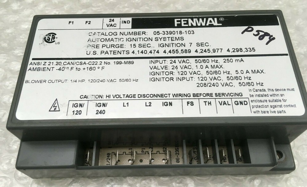 FENWAL 05-339018-103 Automatic Ignition Systems Control Module used #P584