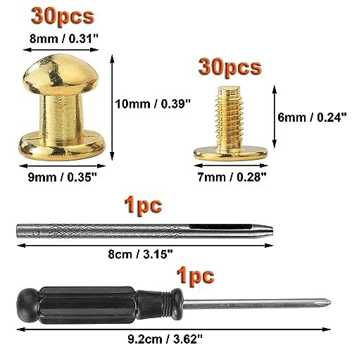 30 Sets 8MM Round Head Button Stud for Leather Chicago Screws Spikes and Stud...