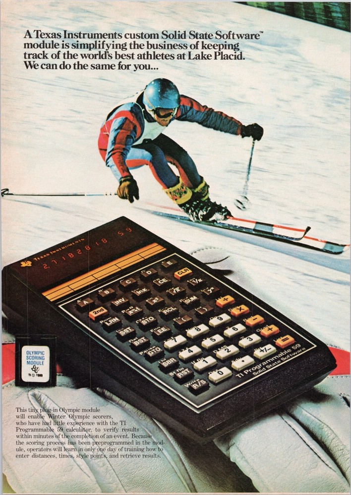 Texas Instruments Programmable Calculator Olympic Ski Module 2 Pg Print Ad 1980
